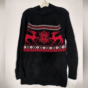 Chaps Black and Red Festive Turtleneck Sweater